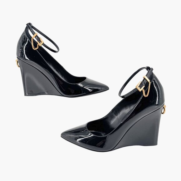 Valentino Garavani Ringstud Wedge Pumps Size 38.5 US 8.5 Pointed Black Patent - Picture 8 of 15
